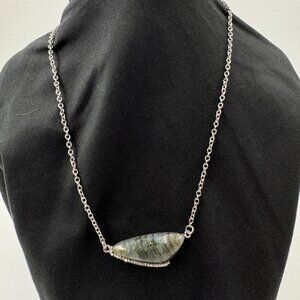 Silver Toned Chain Necklace W/Labradorite Pendant & Rhinestone Accent Chic
